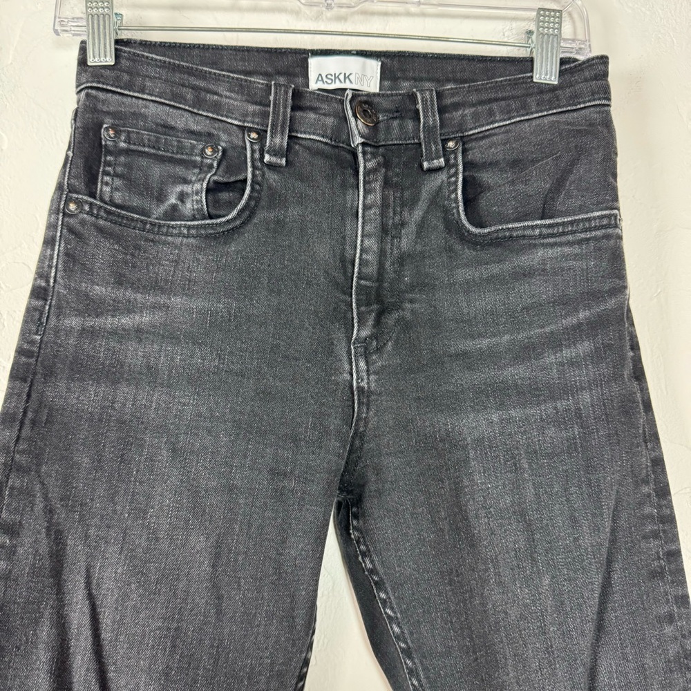 Askk‎ NY Jeans Denim Dark Wash Black Solid Raw Hem Cotton Stretch Mid Rise - Picture 4 of 9